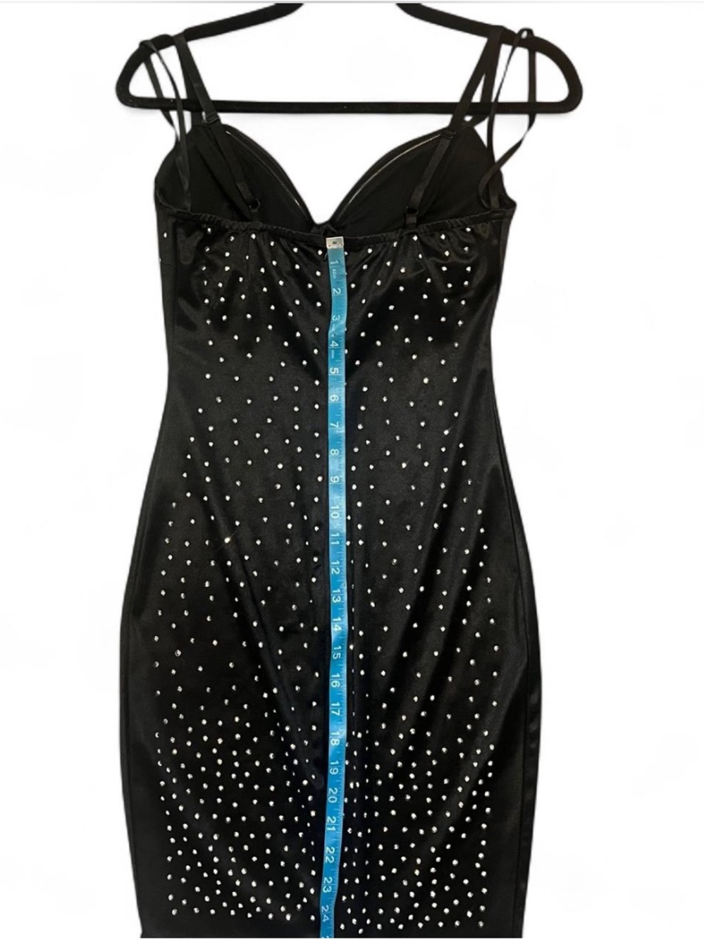 Embellished Black Mini Dress with Silver Rhinestuds - Picture 7 of 10